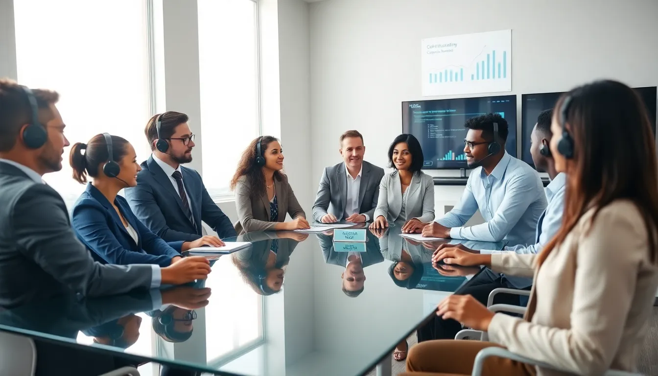 diverse team discussing strategies for customer support in a modern office.