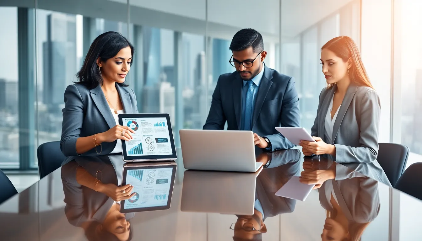 diverse team discussing in a modern office setting.