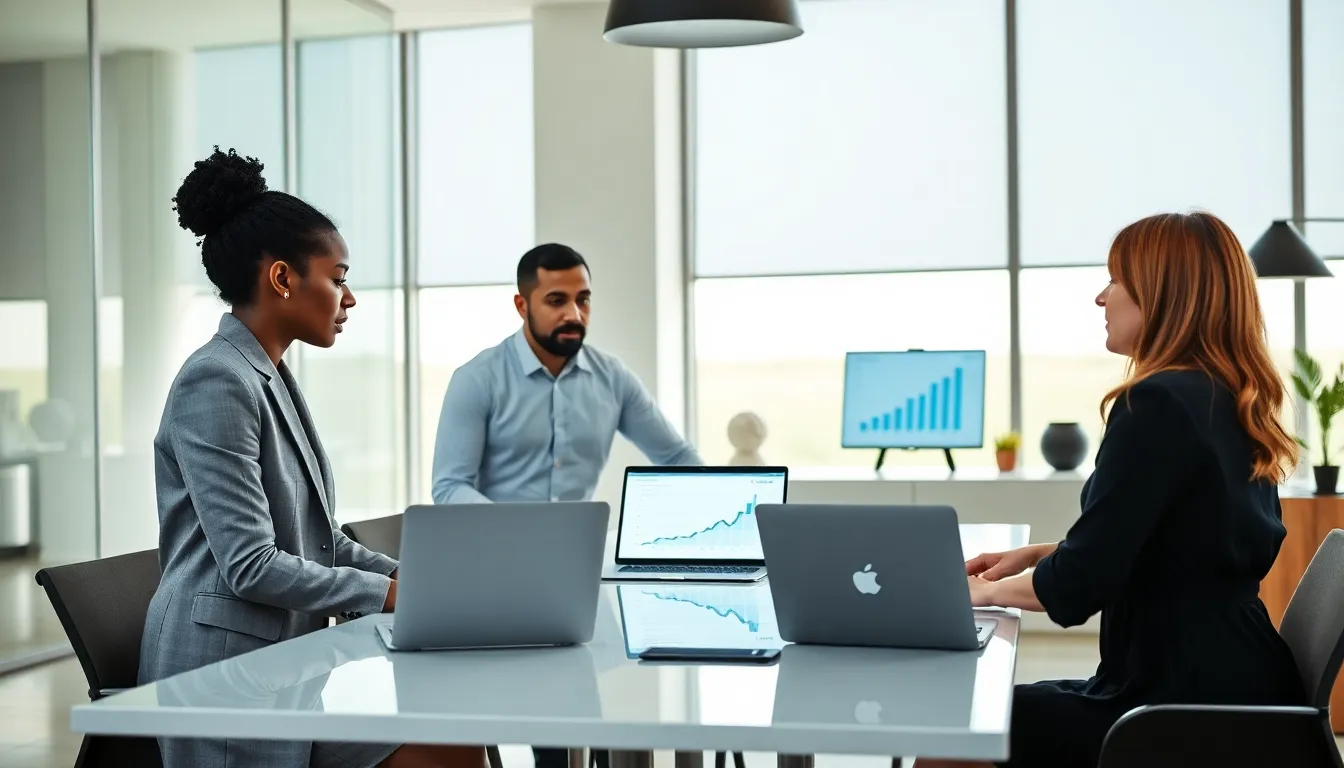 diverse team collaborating in a modern office.