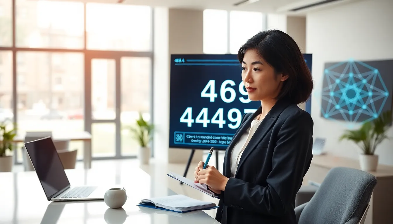 professional analyzing numerology in a modern office space.